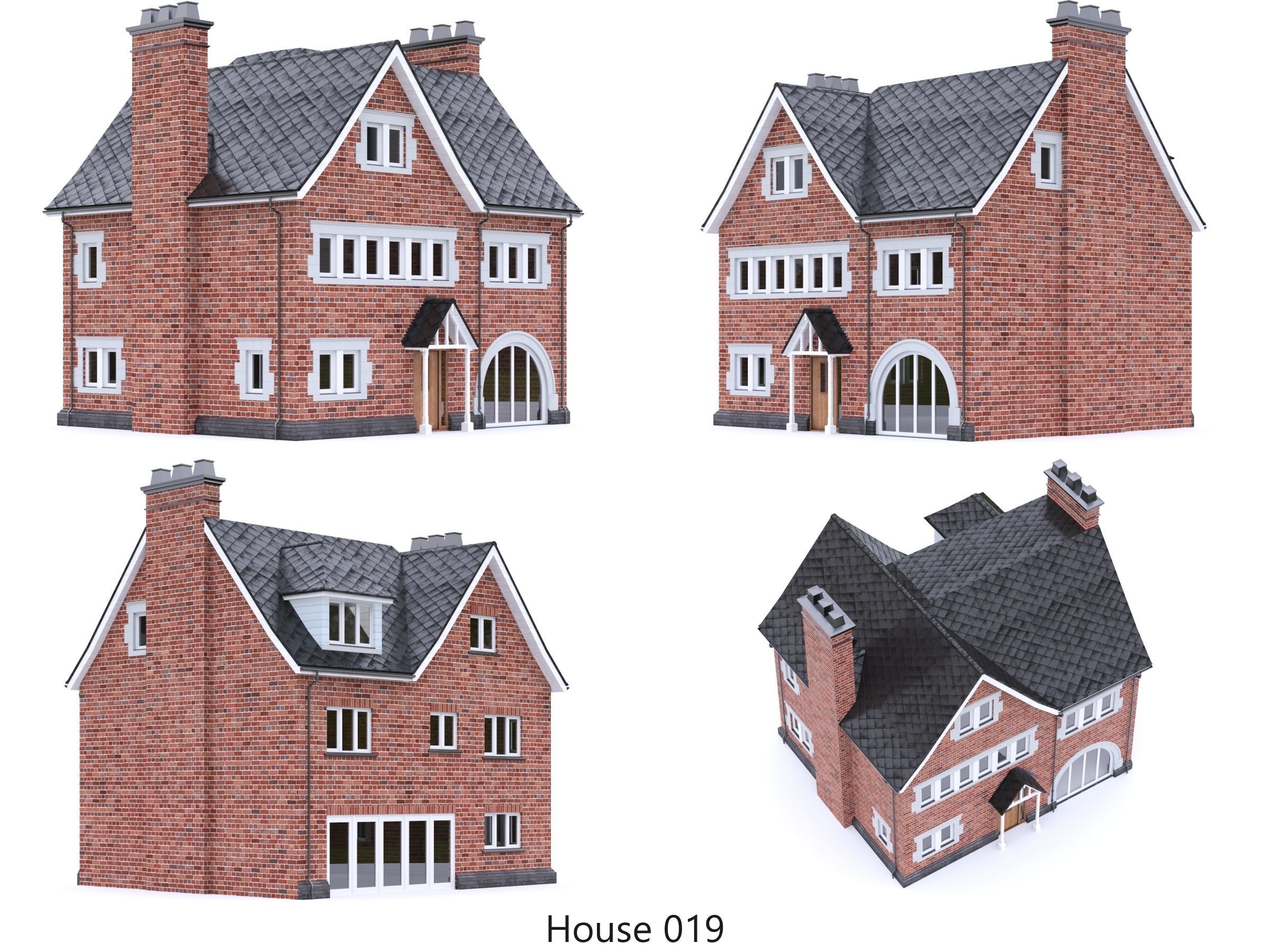 English Brick Houses Collection - 26 Pack Low-poly 3D model_22