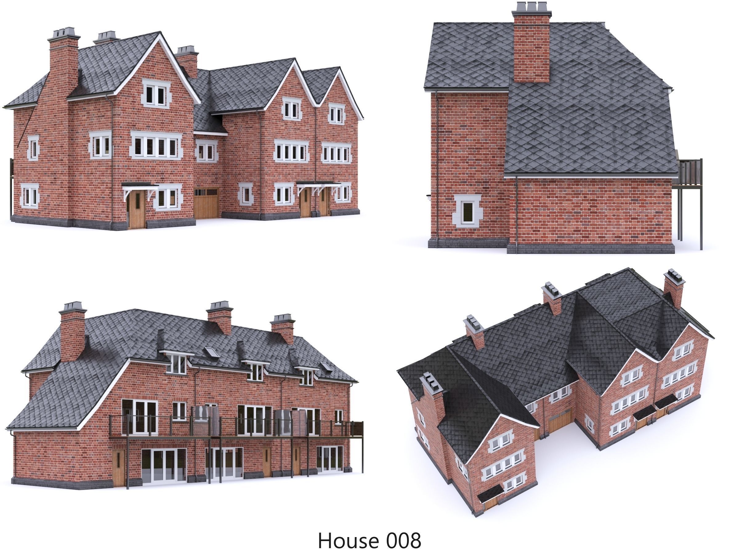 English Brick Houses Collection - 26 Pack Low-poly 3D model_11