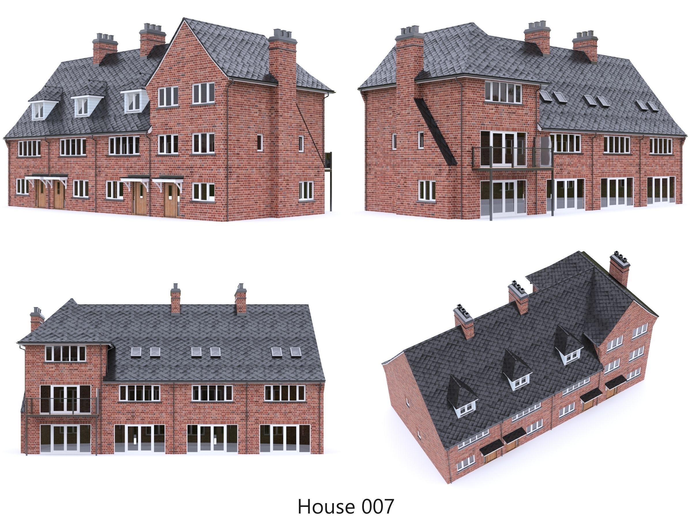 English Brick Houses Collection - 26 Pack Low-poly 3D model_10