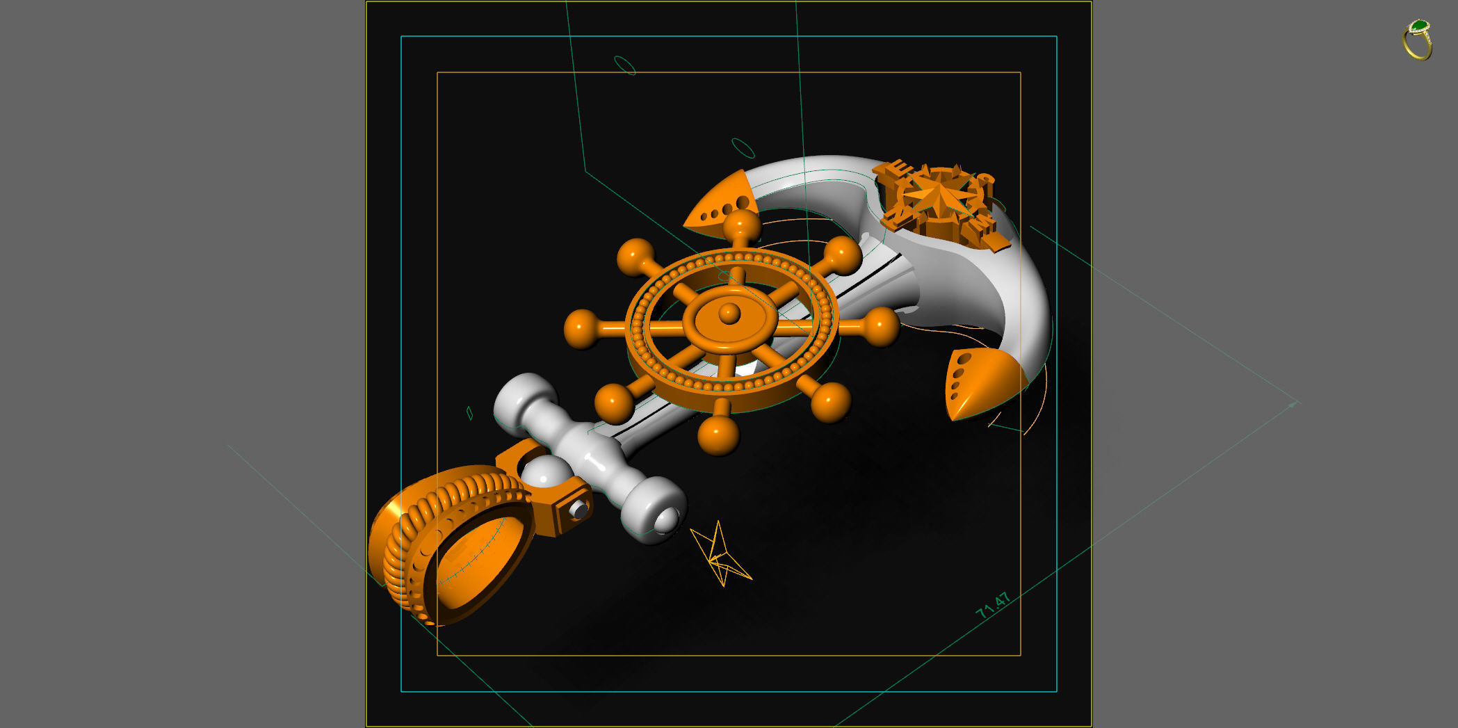 Anchor Pendant With Nautical Star and Rudder 3D print model_1