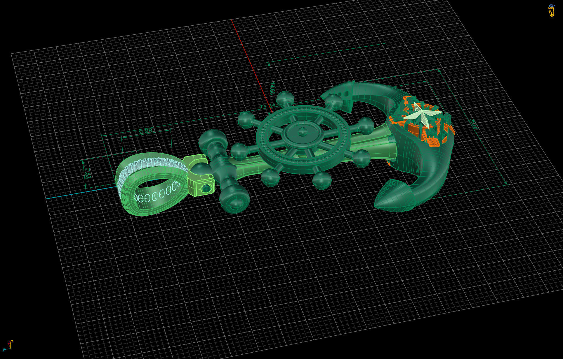 Anchor Pendant With Nautical Star and Rudder 3D print model_5