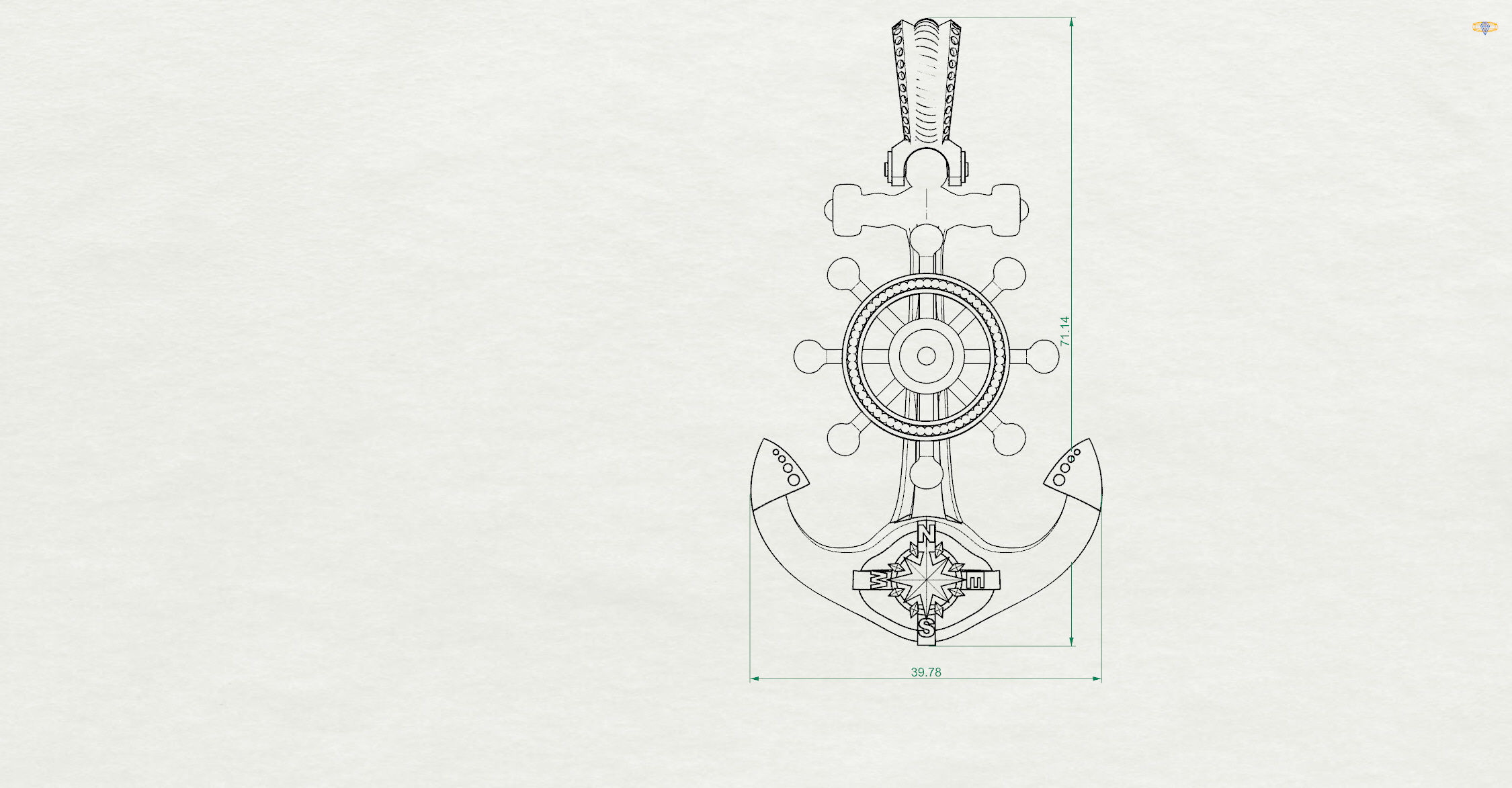 Anchor Pendant With Nautical Star and Rudder 3D print model_2