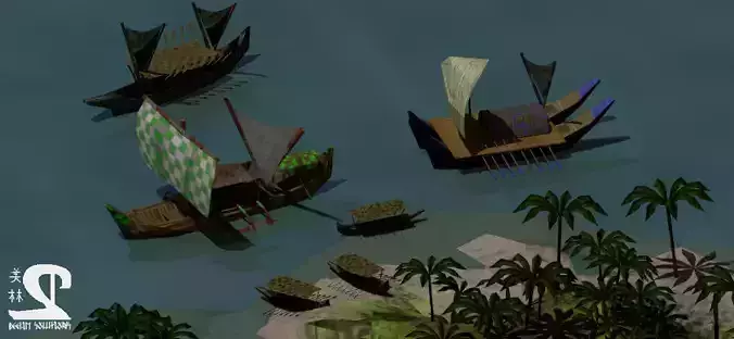 Tribal Boats and Vessels Low-poly 3D model