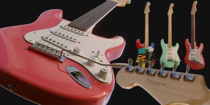 Electric Guitar Fender Stratocaster - 2 colors plus 1 - Blender 3D model