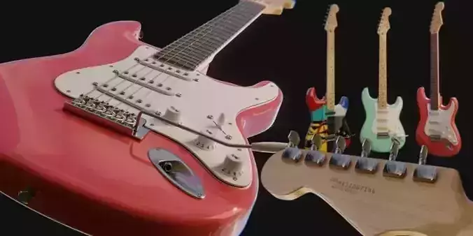Electric Guitar Fender Stratocaster - 2 colors plus 1 - Blender 3D model