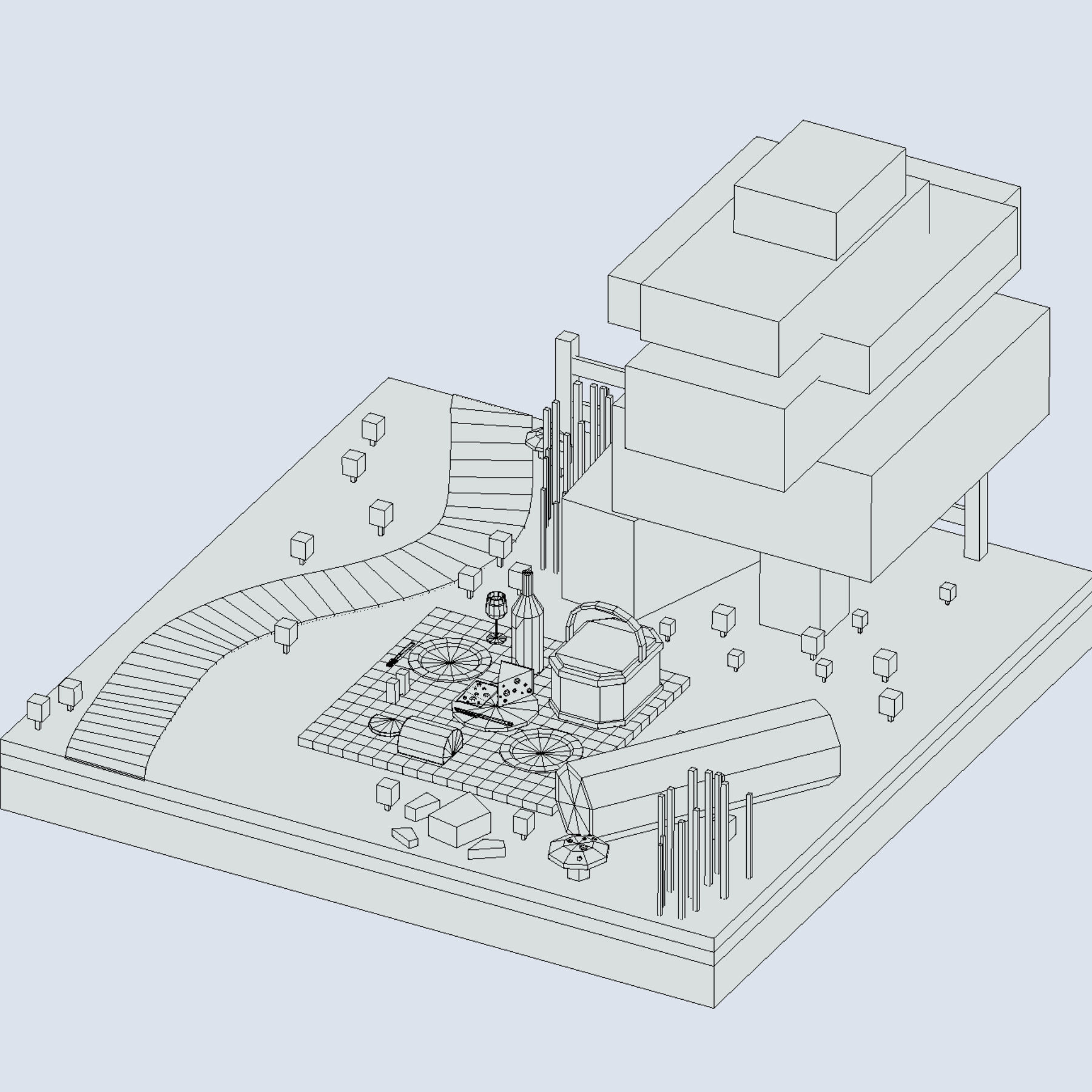isometric picnic with cheese and wine under a tree Low-poly 3D model_6