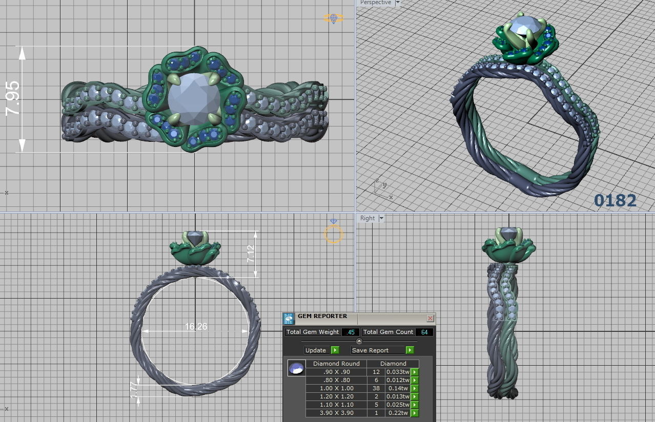 Flower Engagement ring Set  Own design 0182  3D print model_1