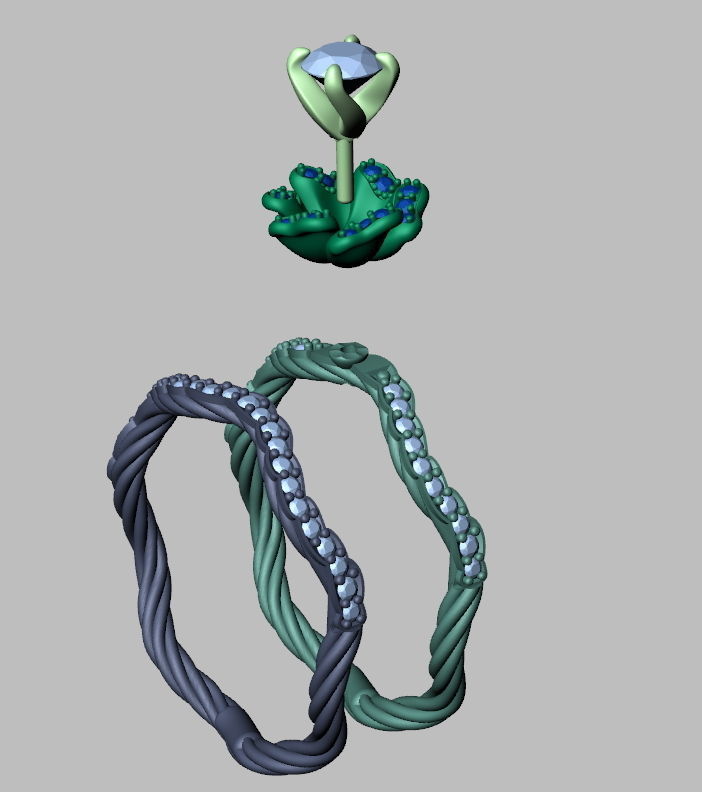 Flower Engagement ring Set  Own design 0182  3D print model_2