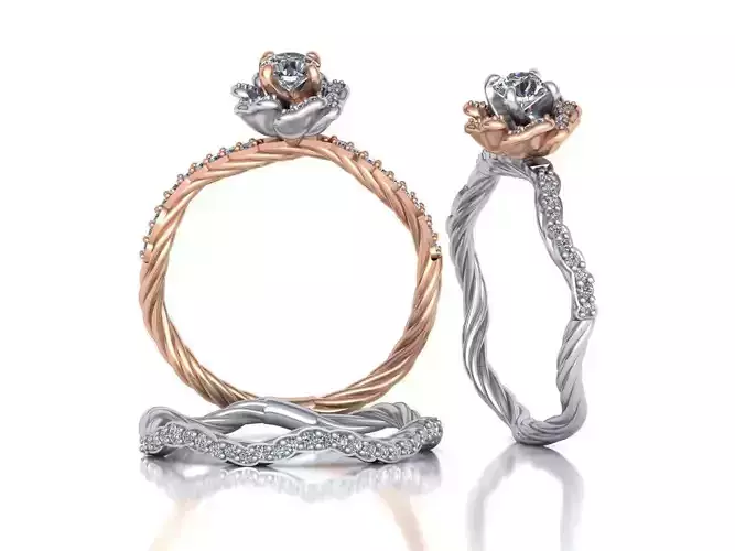 Flower Engagement ring Set  Own design 0182 