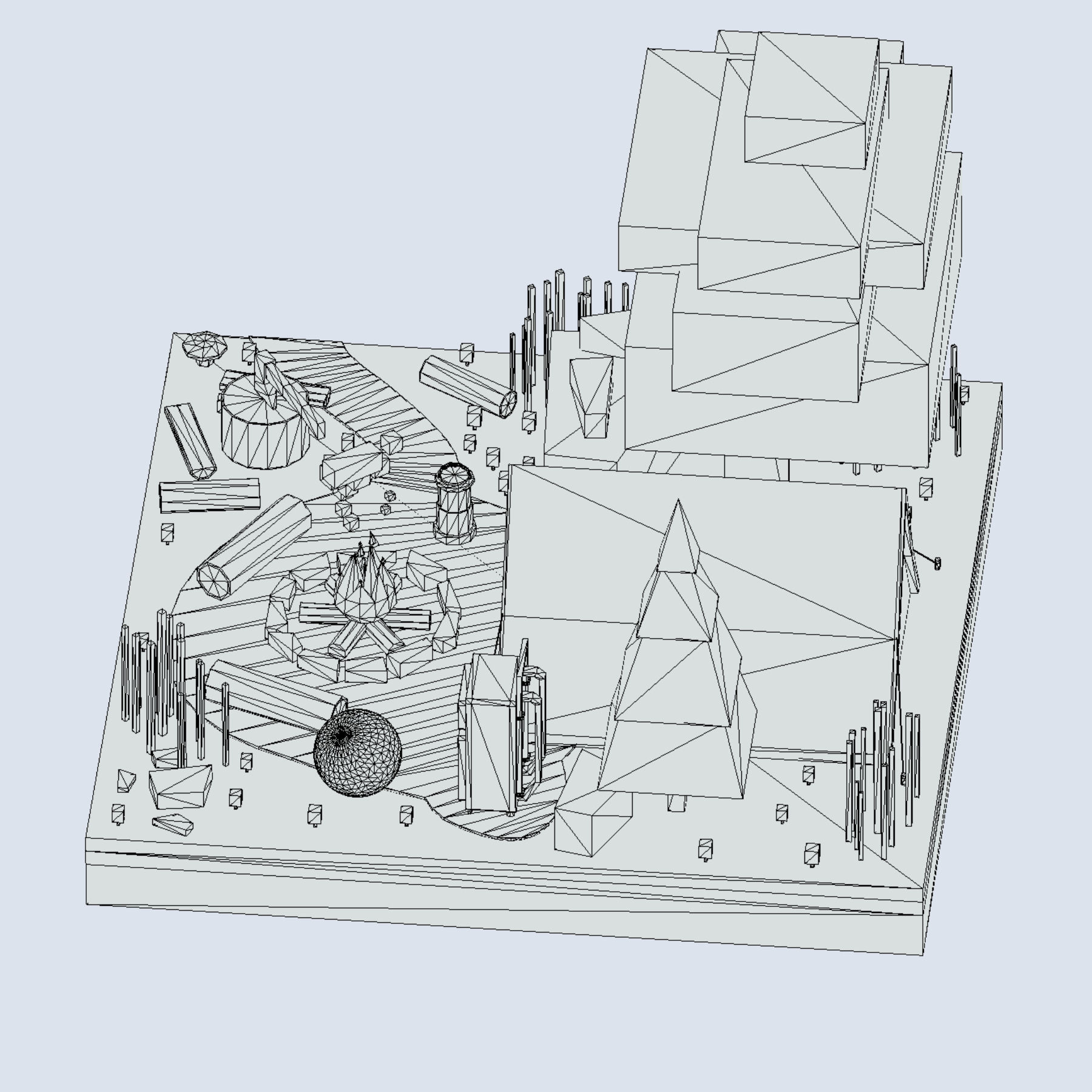 isometric camping ground near a big tree Low-poly 3D model_7