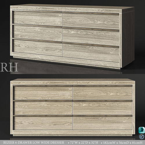 BEZIER 6-DRAWER LOW WIDE DRESSER 3D model
