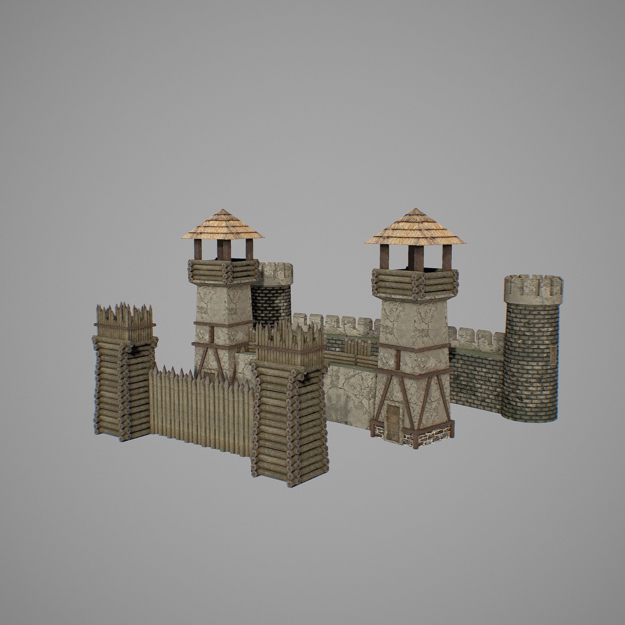 Walls castle Low-poly 3D model_7