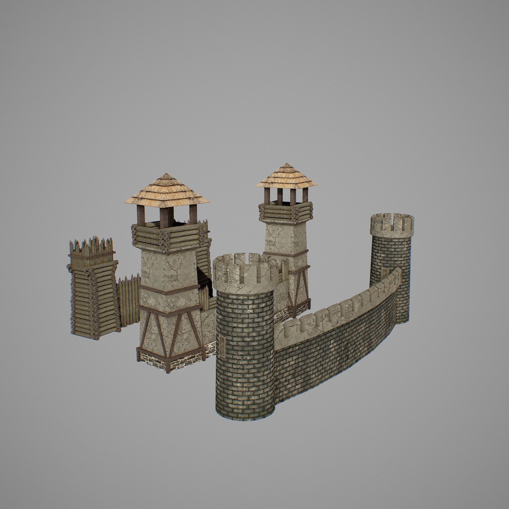 Walls castle Low-poly 3D model_5