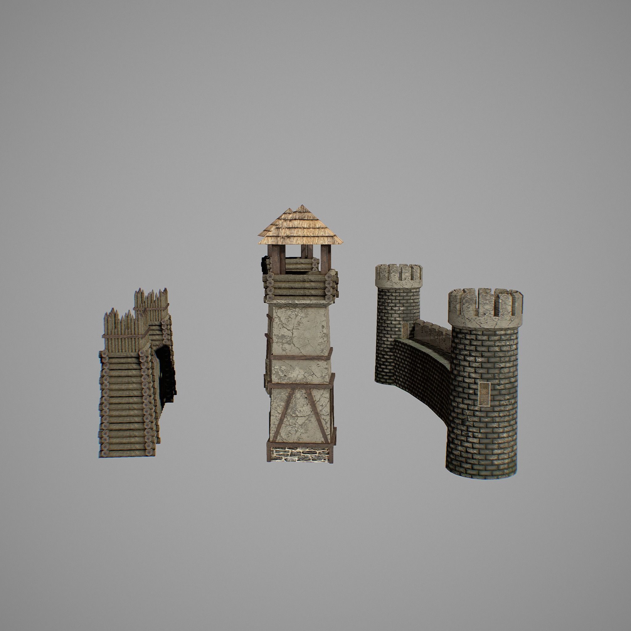 Walls castle Low-poly 3D model_3