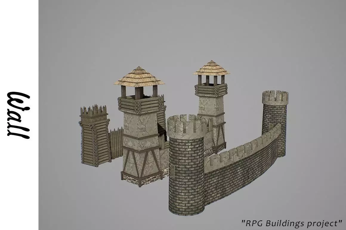 Walls castle Low-poly 3D model_0