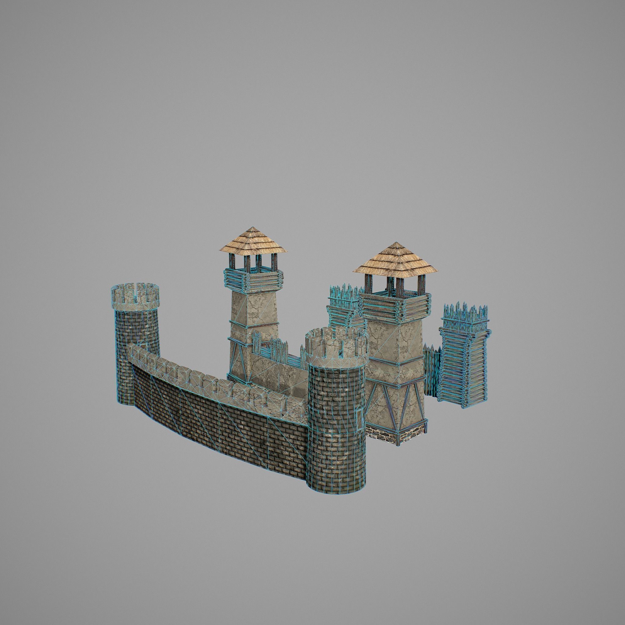 Walls castle Low-poly 3D model_1