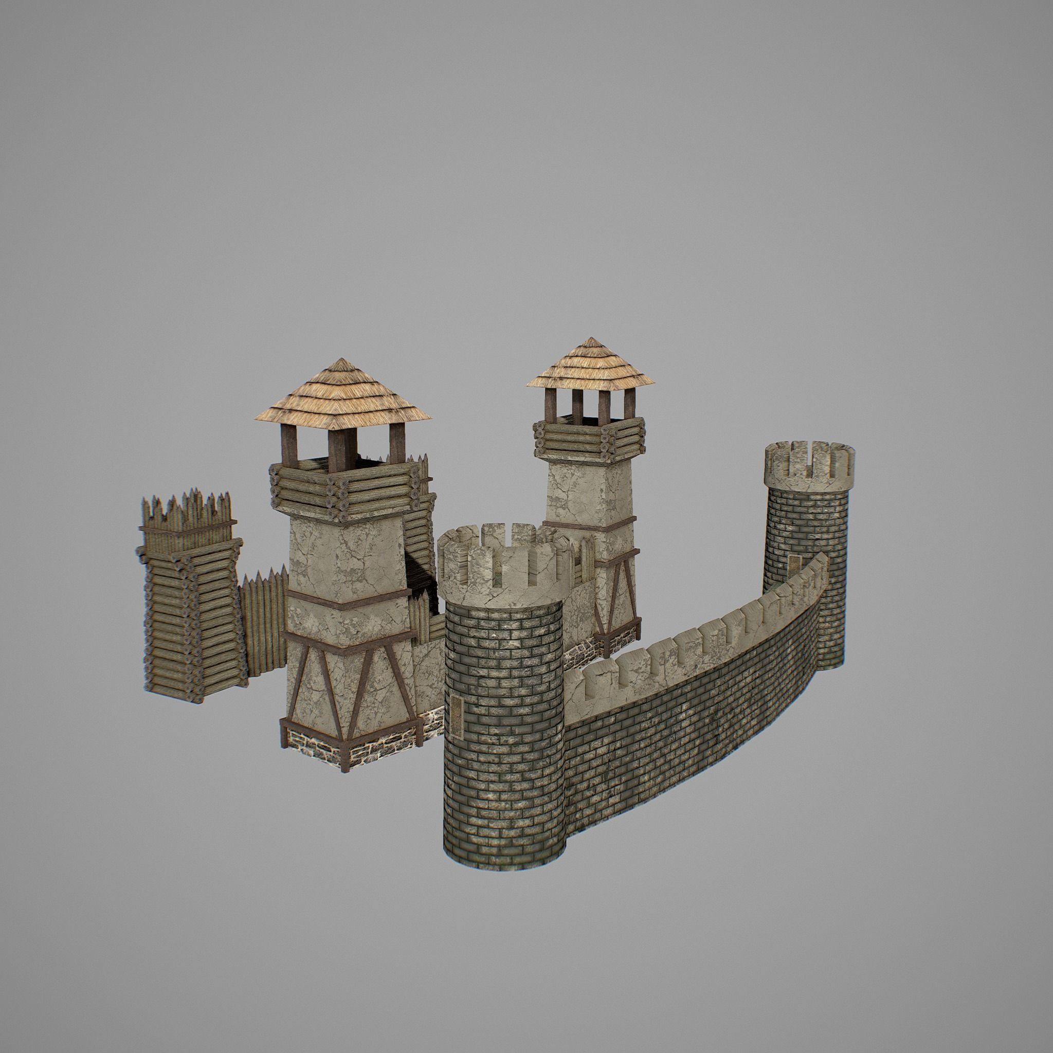 Walls castle Low-poly 3D model_4