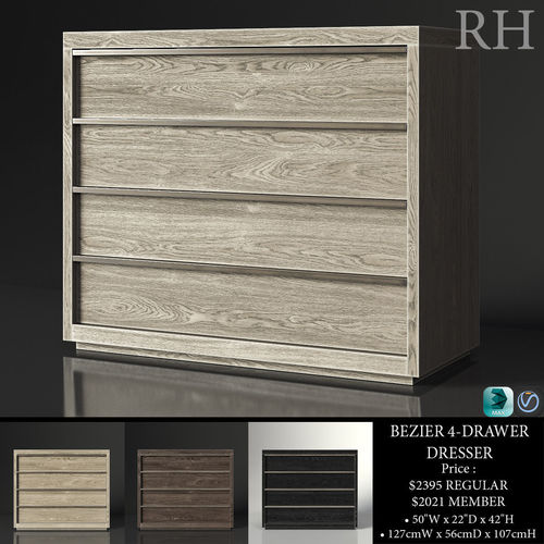 RH BEZIER 4-DRAWER DRESSER 3D model