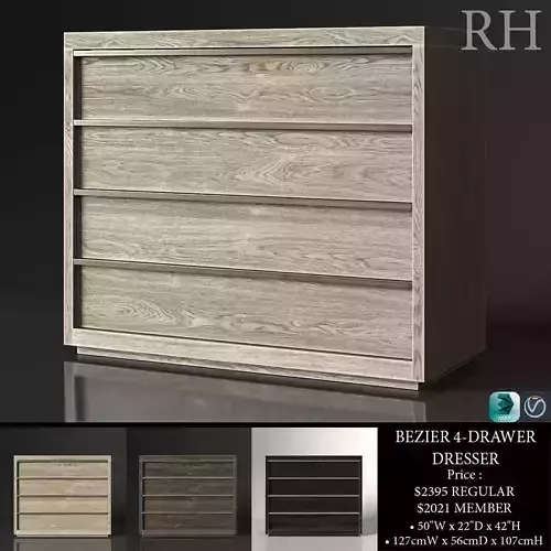 RH BEZIER 4-DRAWER DRESSER