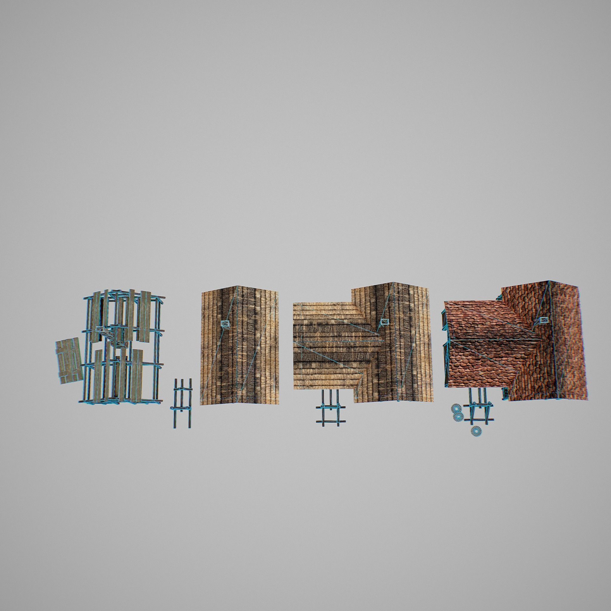 Armory group of wooden buildings Low-poly 3D model_10