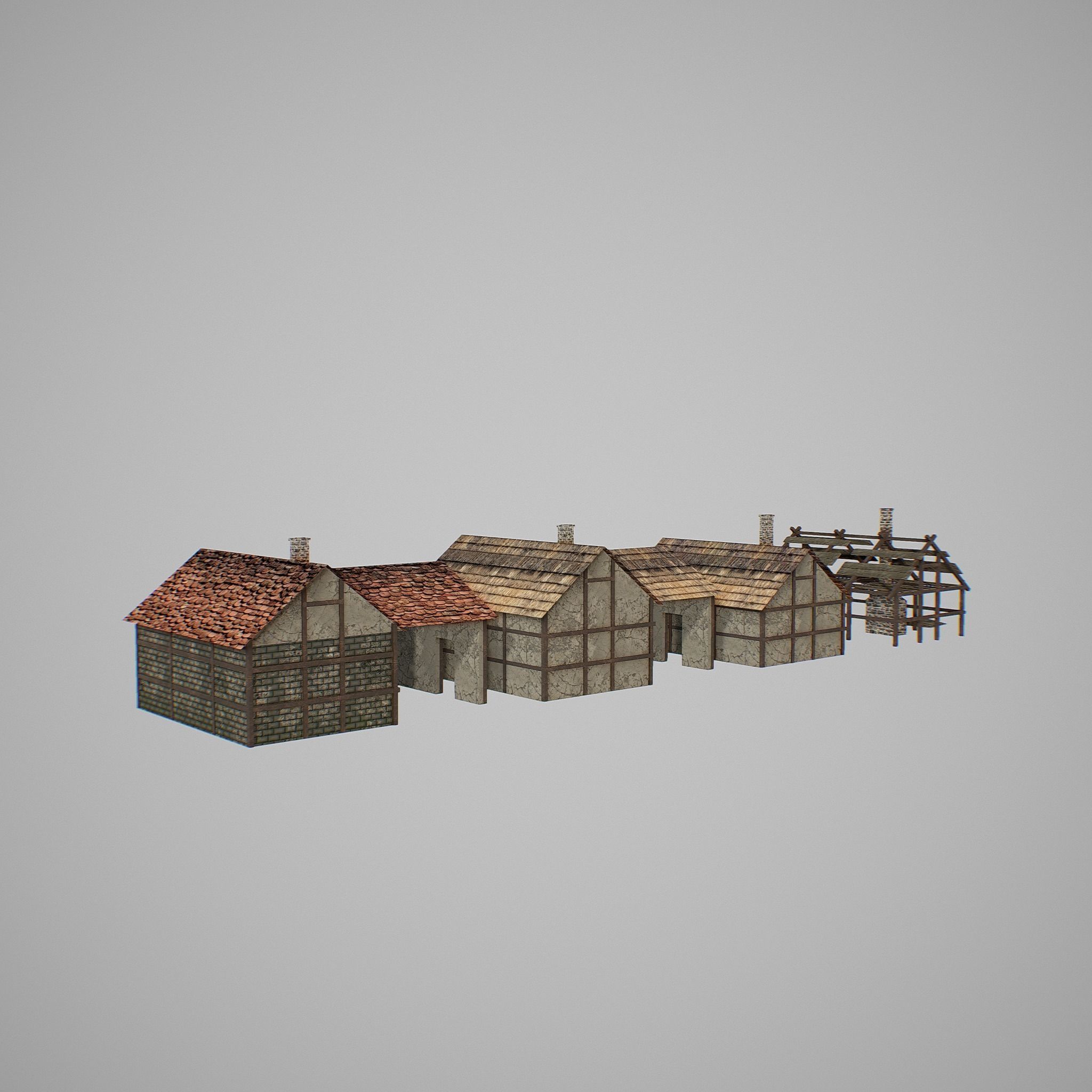 Armory group of wooden buildings Low-poly 3D model_8
