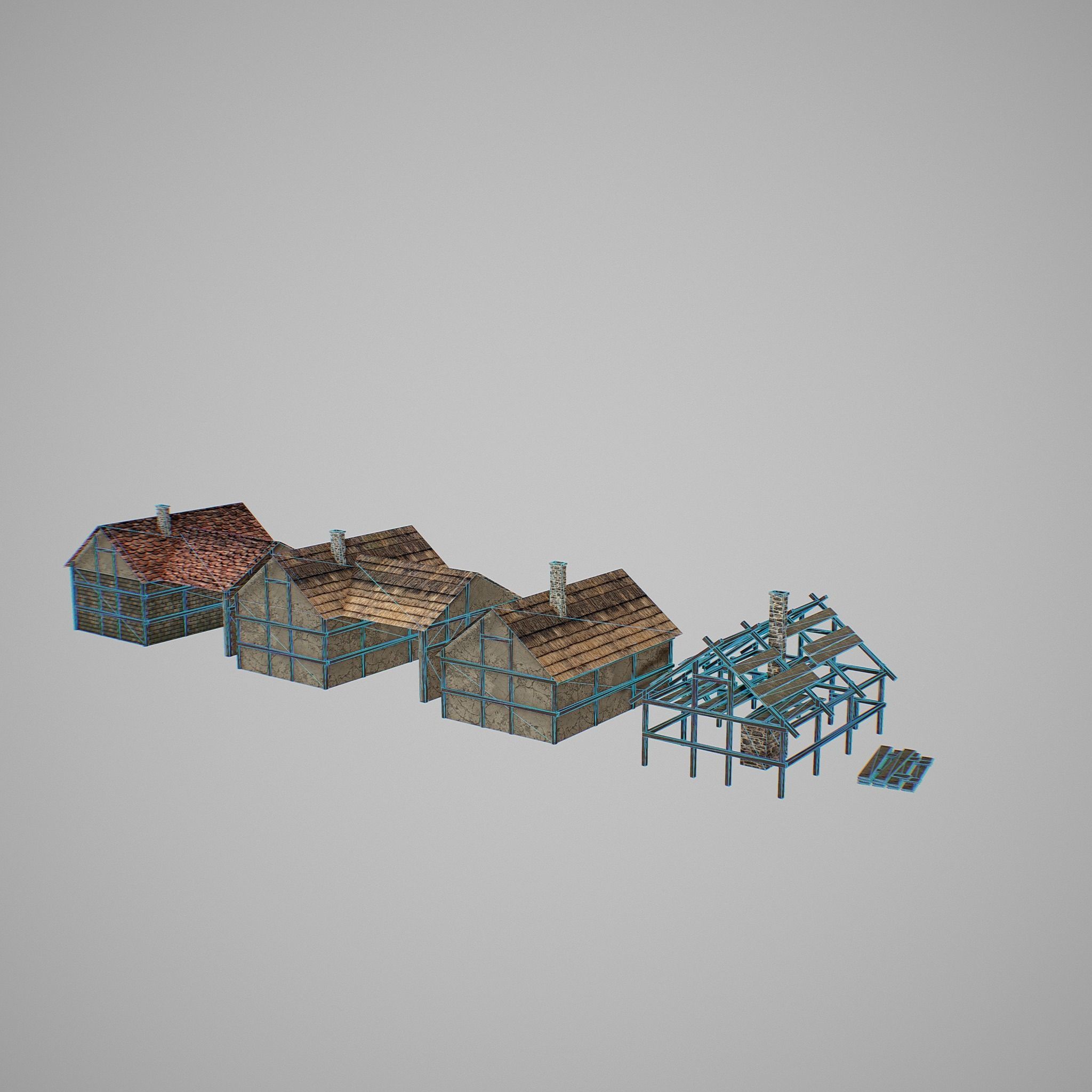 Armory group of wooden buildings Low-poly 3D model_1