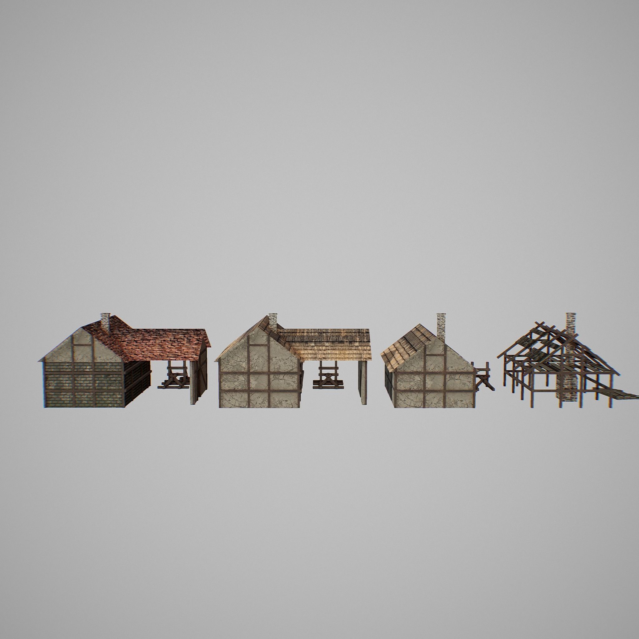Armory group of wooden buildings Low-poly 3D model_3