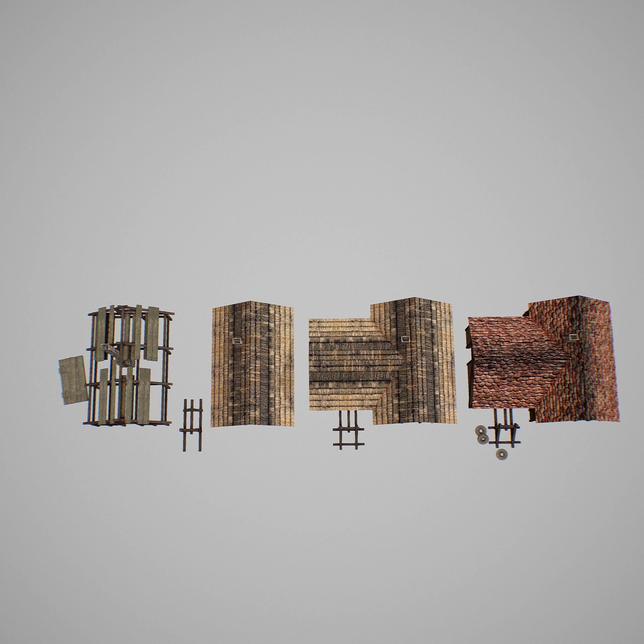 Armory group of wooden buildings Low-poly 3D model_12
