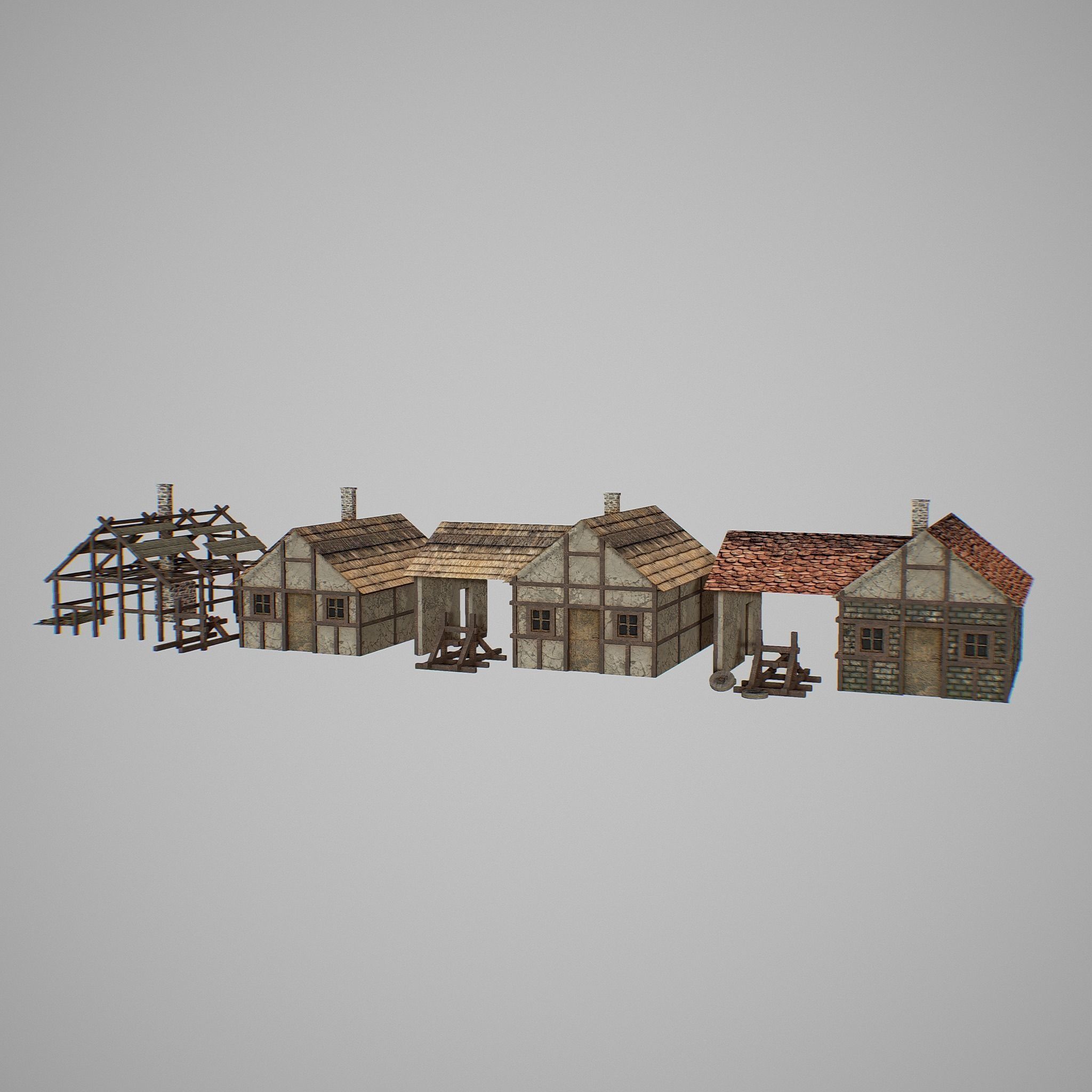 Armory group of wooden buildings Low-poly 3D model_5