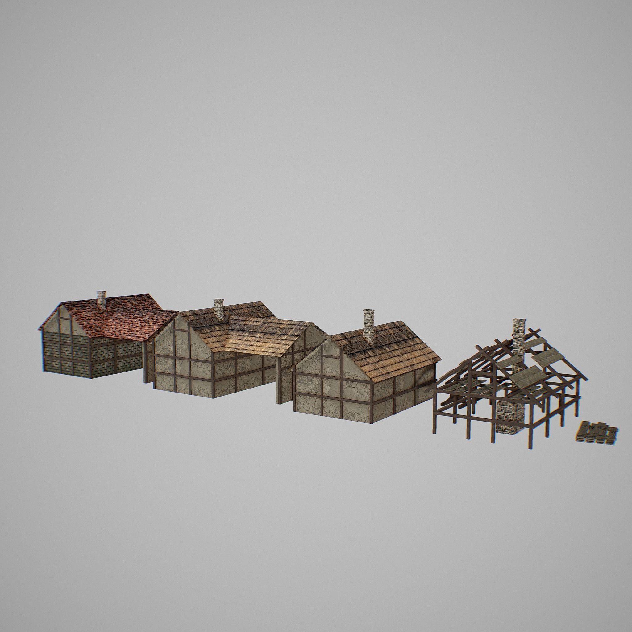 Armory group of wooden buildings Low-poly 3D model_7