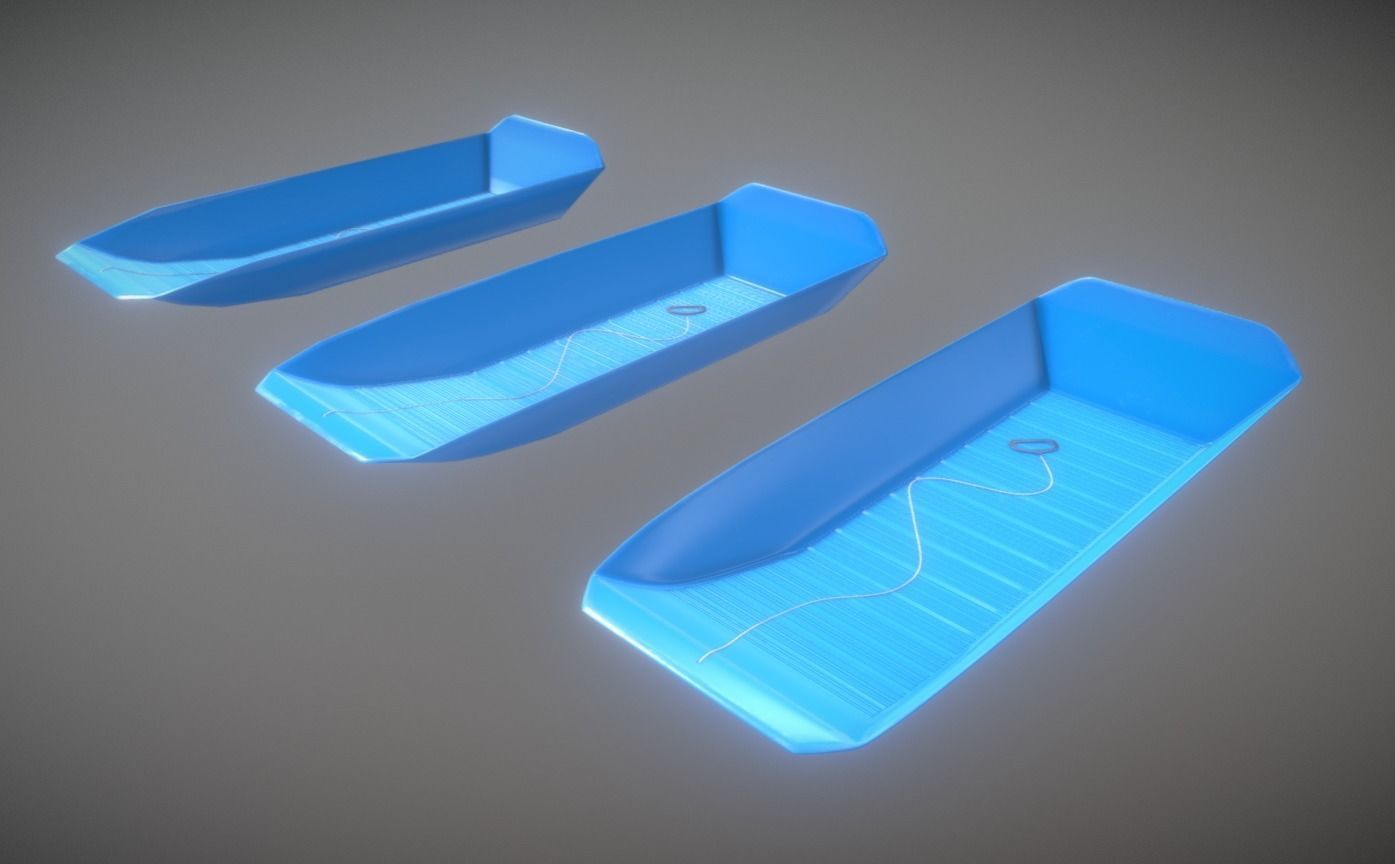 Game Ready Rectangular Sled Blue Winter Toy Low And High Poly Low-poly 3D model_1