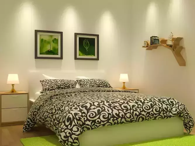 cozy bedroom with study place 1 3D model