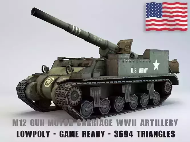 Low Poly M12 Gun Motor Carriage Low-poly 3D model