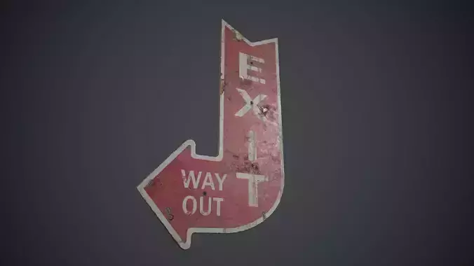 Retro Metal Exit Sign PBR Game Ready Low-poly 3D model
