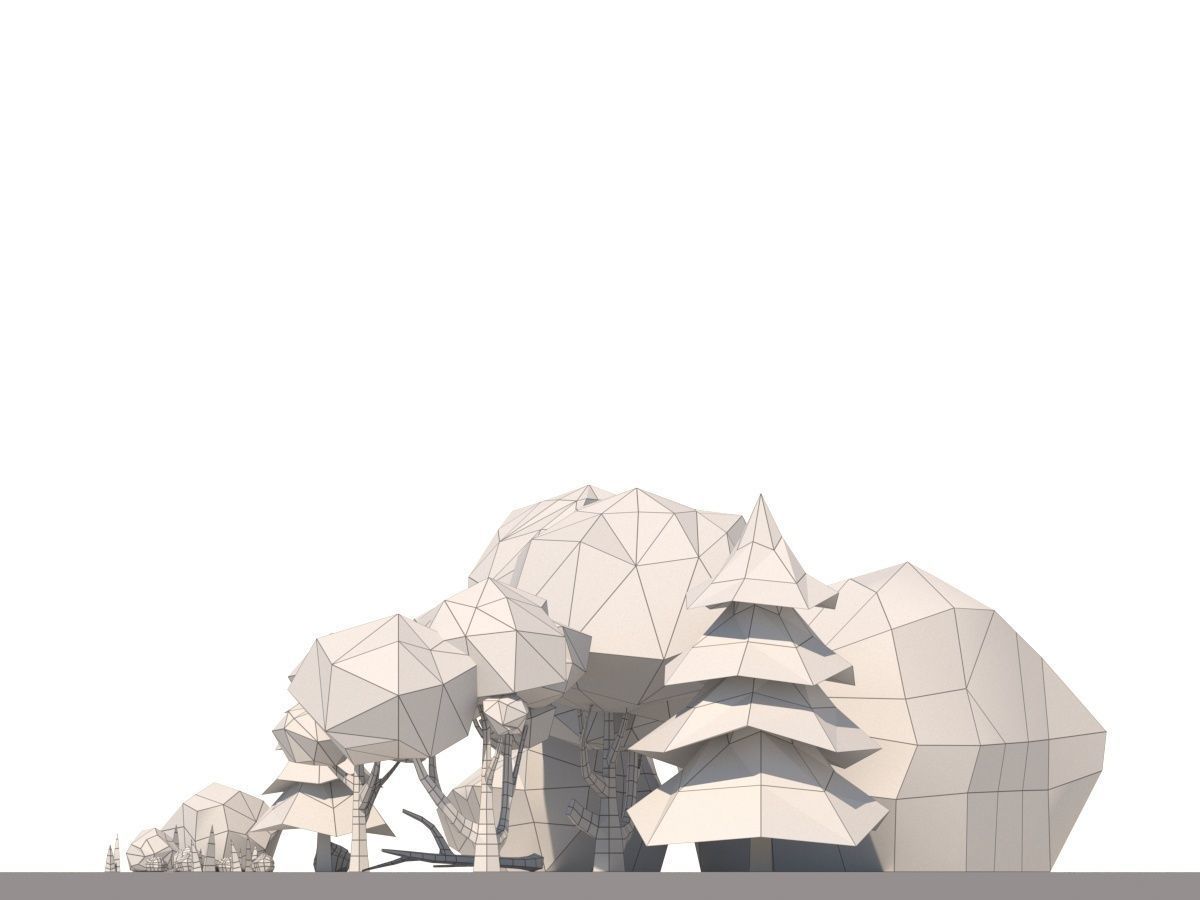 Low Poly Forest Trees Rocks Stones and Grass Low-poly 3D model_5