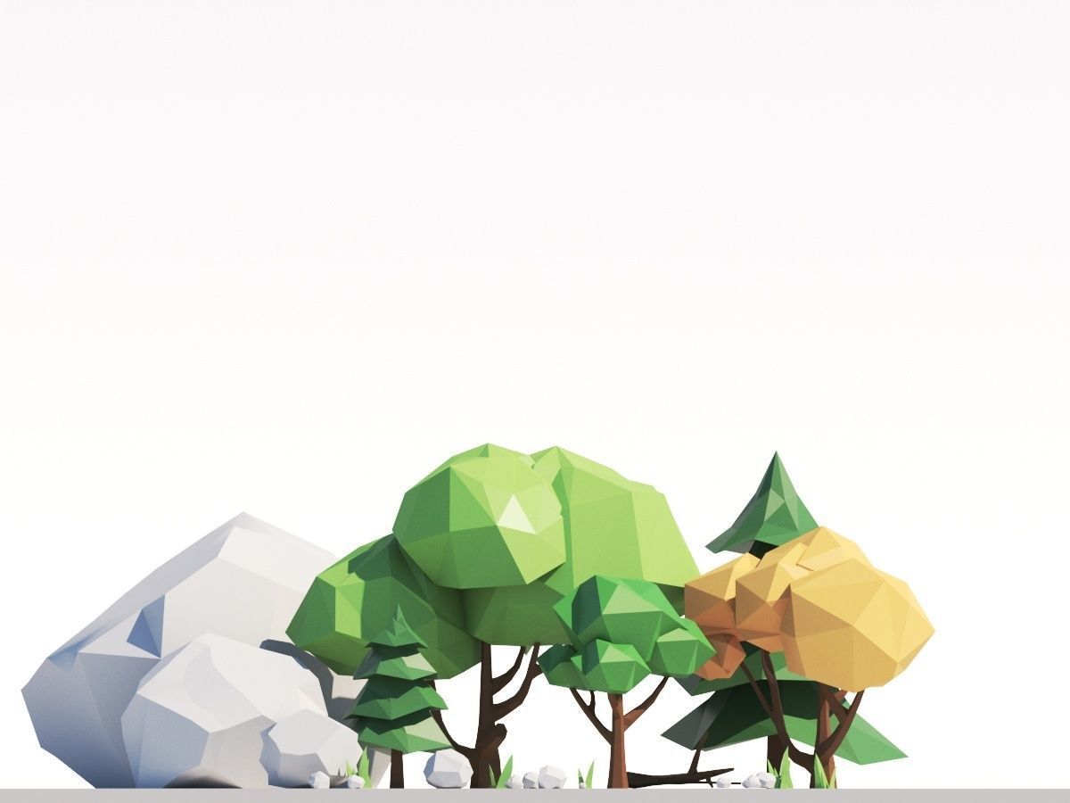 Low Poly Forest Trees Rocks Stones and Grass Low-poly 3D model_6