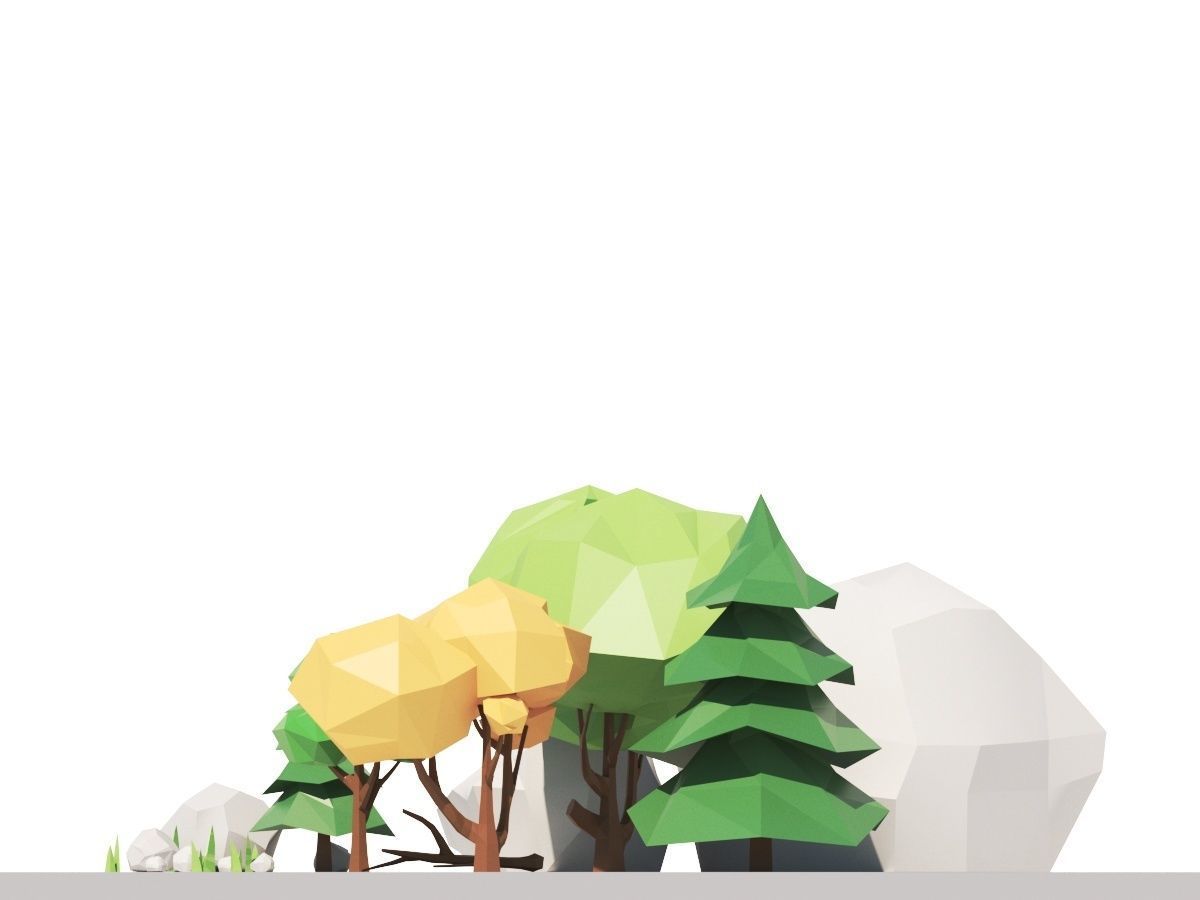 Low Poly Forest Trees Rocks Stones and Grass Low-poly 3D model_4