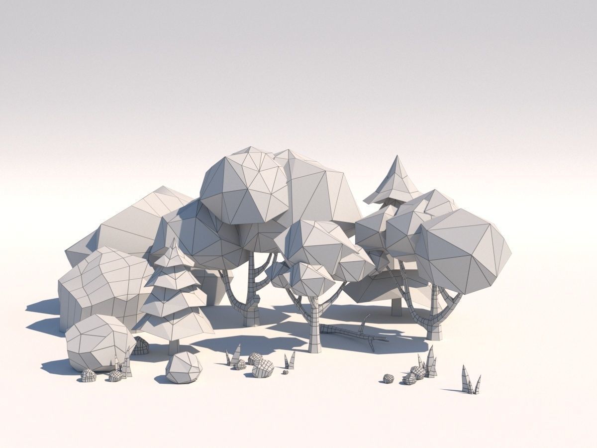 Low Poly Forest Trees Rocks Stones and Grass Low-poly 3D model_1