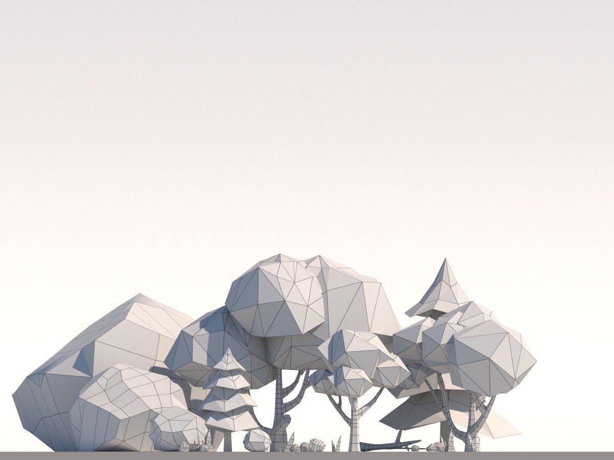 Low Poly Forest Trees Rocks Stones and Grass Low-poly 3D model_7
