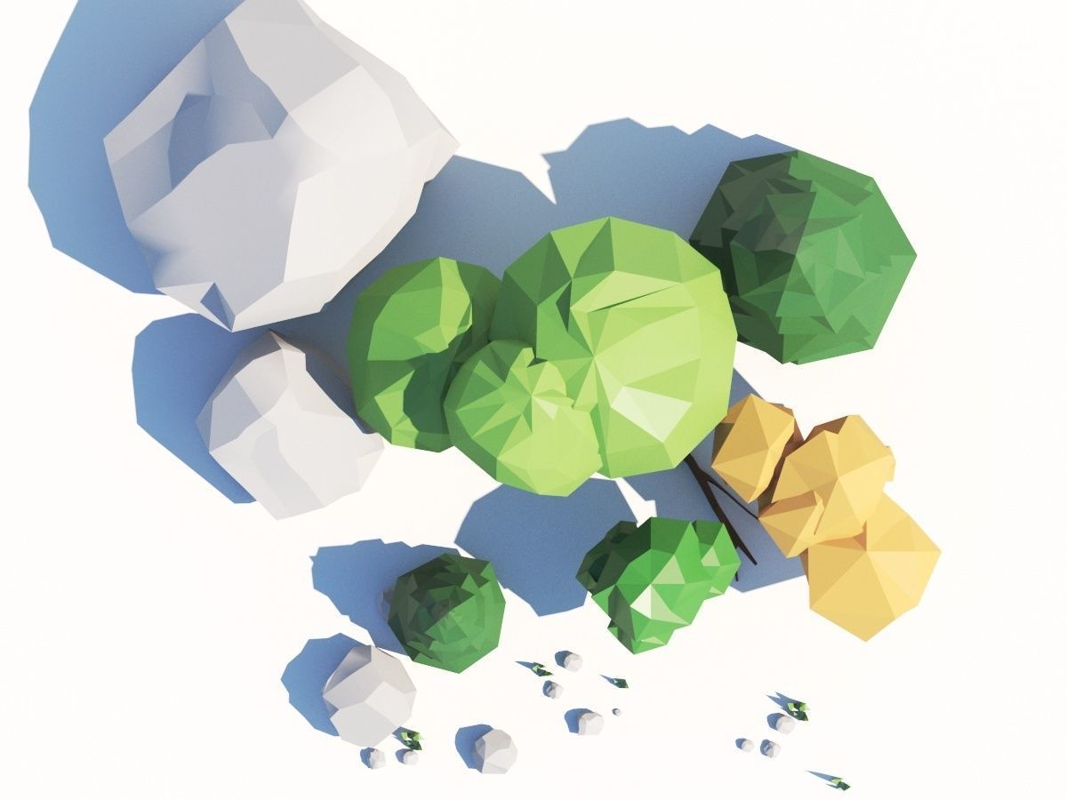 Low Poly Forest Trees Rocks Stones and Grass Low-poly 3D model_2