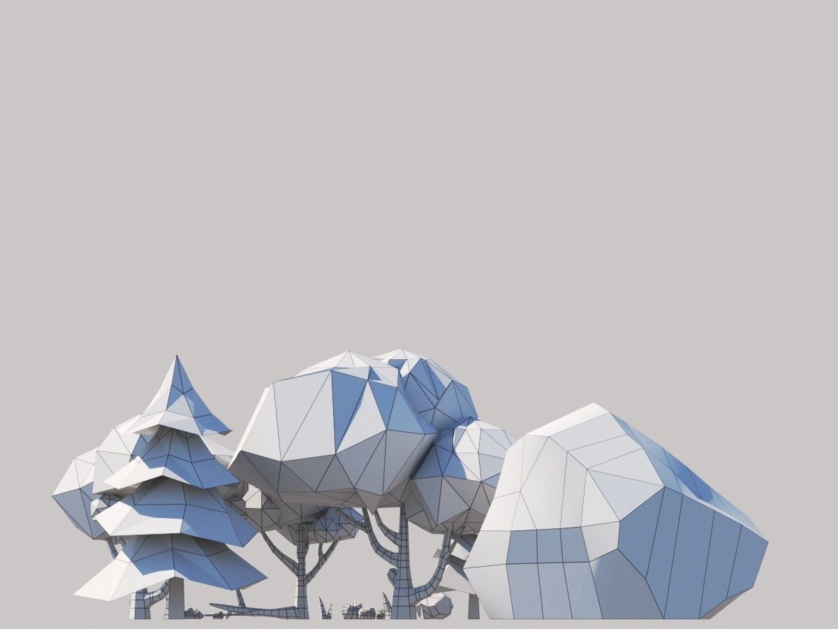 Low Poly Forest Trees Rocks Stones and Grass Low-poly 3D model_9