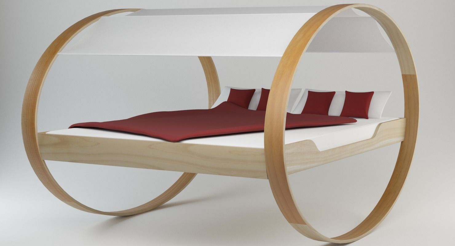 Modern Bed with Tent 3D model_3