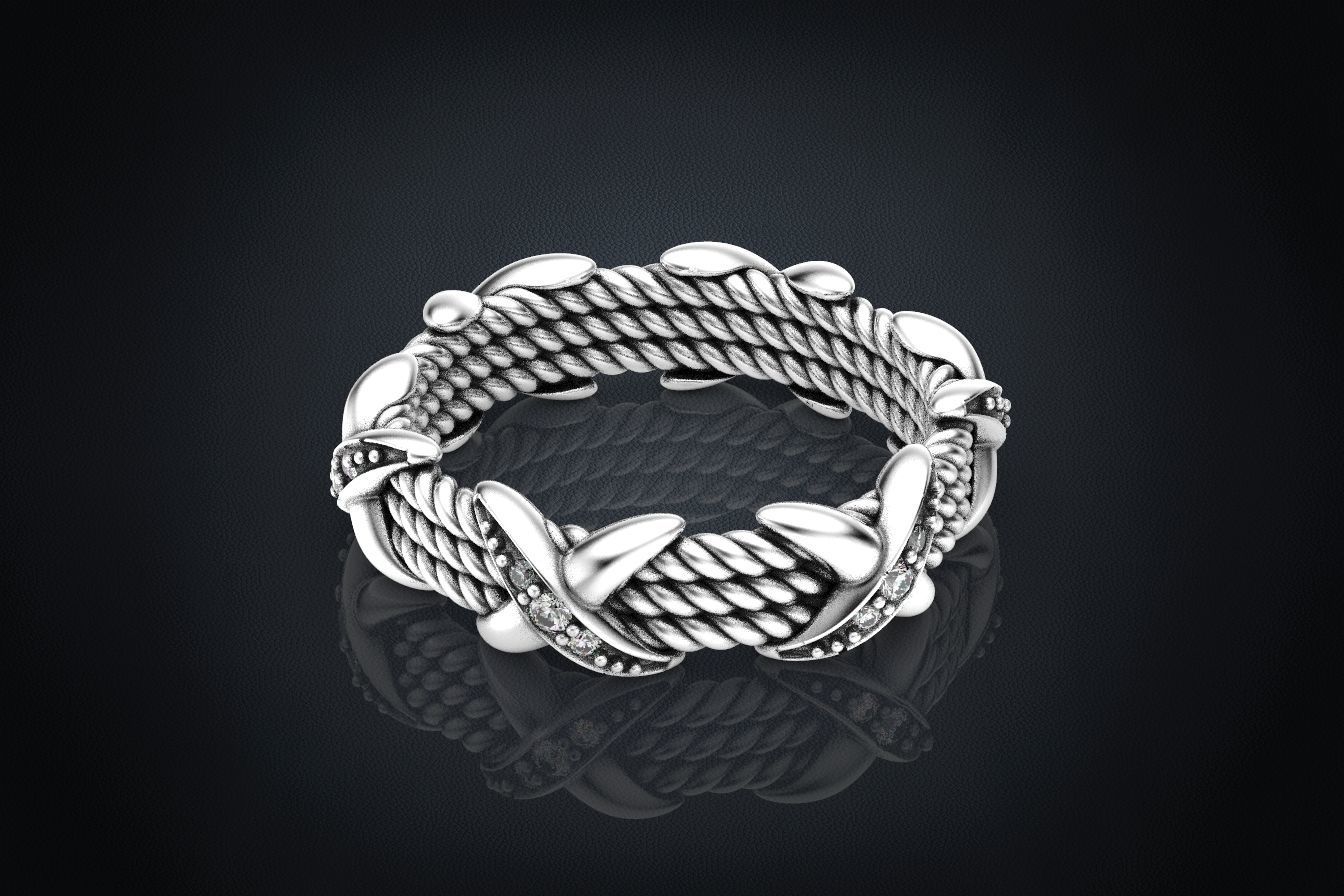 Ring with stones and patterns with X 319 3D print model_1