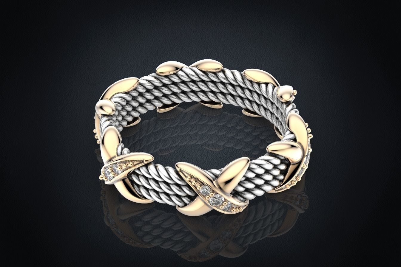 Ring with stones and patterns with X 319 3D print model_6