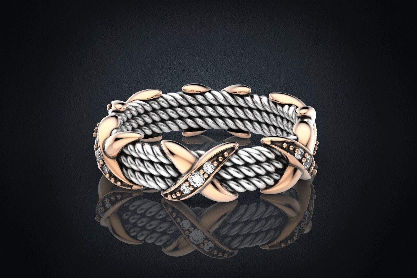 Ring with stones and patterns with X 319 3D print model_3