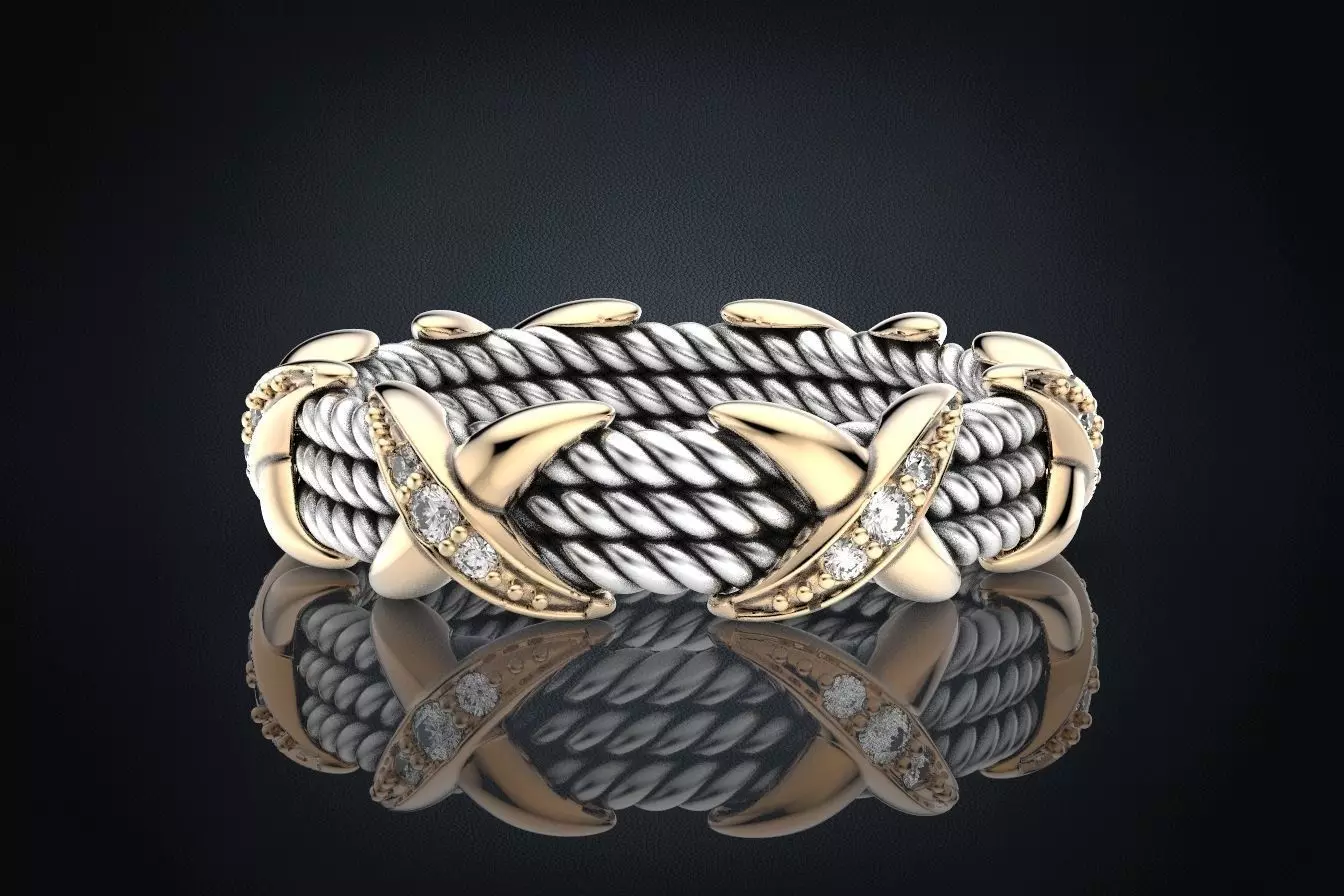Ring with stones and patterns with X 319 3D print model_0