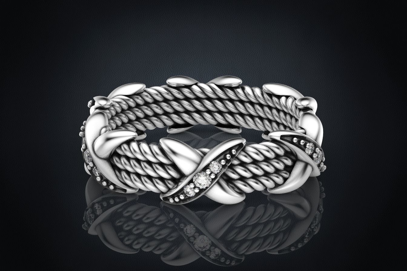 Ring with stones and patterns with X 319 3D print model_9