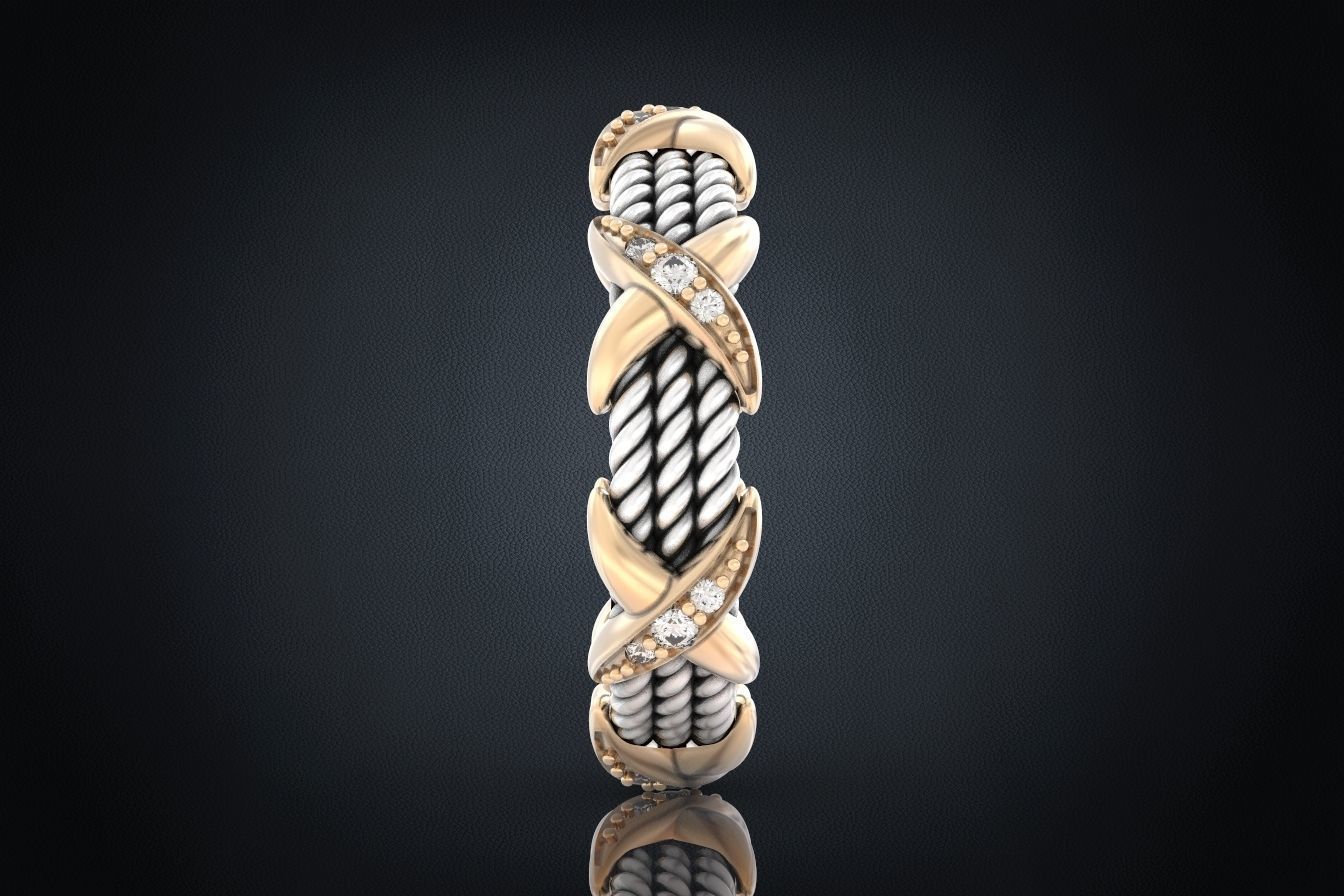 Ring with stones and patterns with X 319 3D print model_2