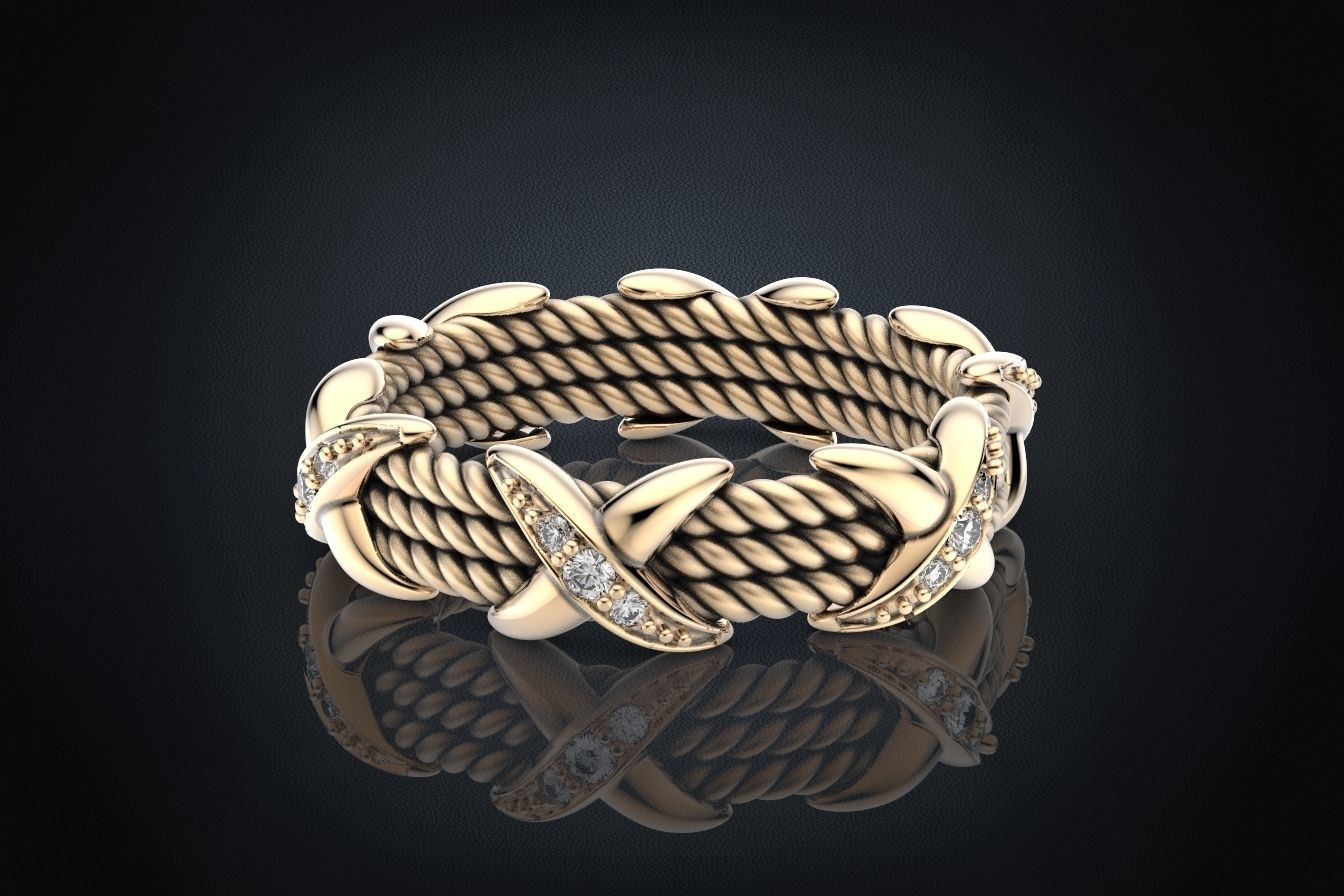 Ring with stones and patterns with X 319 3D print model_4