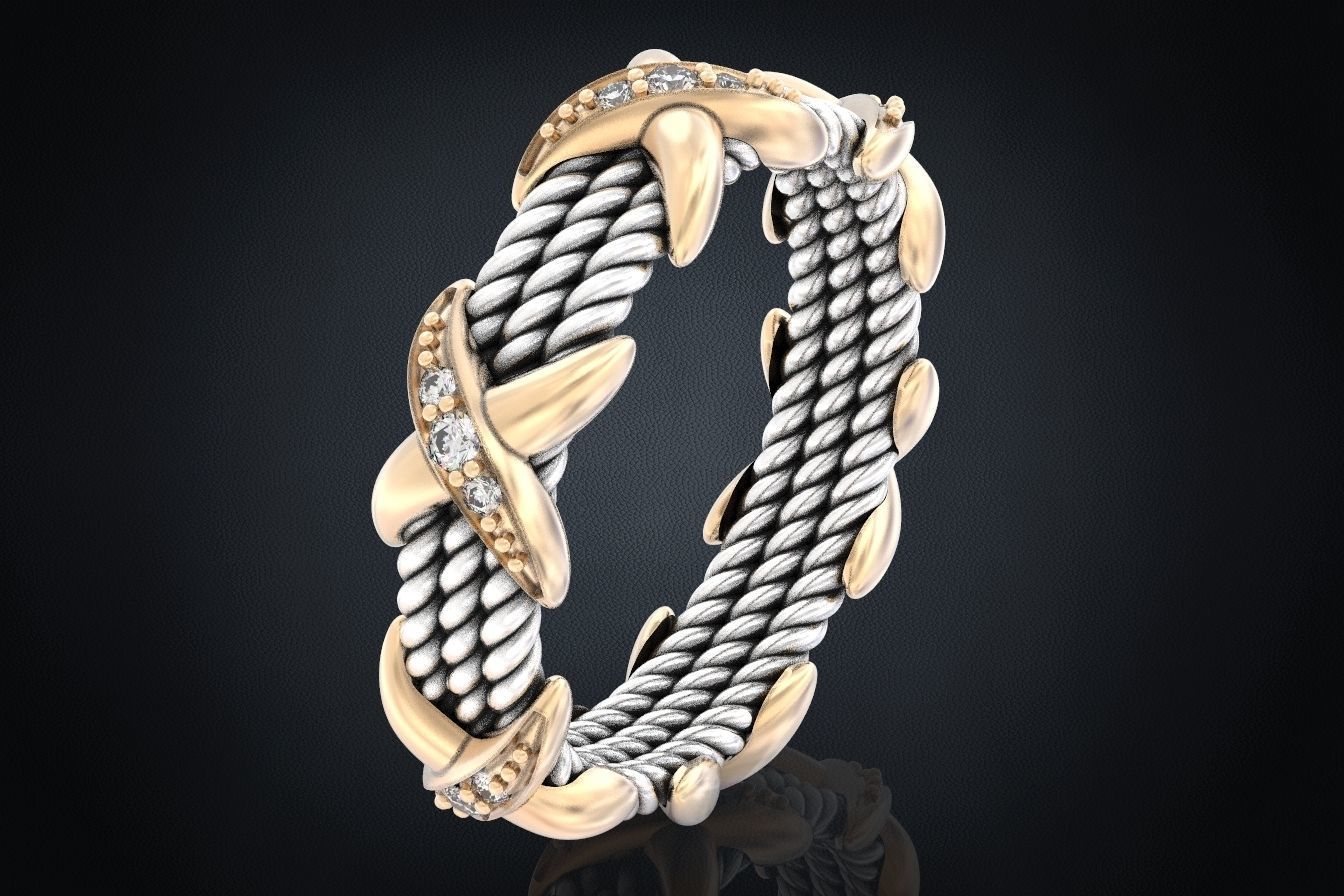 Ring with stones and patterns with X 319 3D print model_7